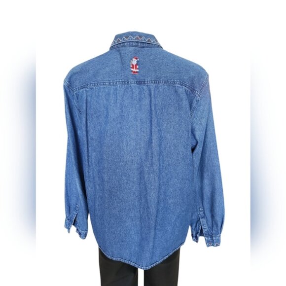 Vintage Denim Button-Up Shirt with Embroidered Santa Sz XL - Picture 5 of 11